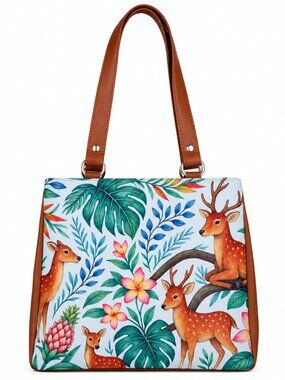 Printed Vegan Leather Shoulder Tote Bag for Women – Top Handle Handbag Purse